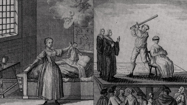 Bildliche Darstellung eines indirekten Selbstmordes (Kindsmord und folgende Hinrichtung). © Stadtarchiv Augsburg