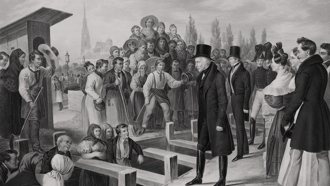 Kaiser Franz Joseph I. besucht eine Kanalbaustelle. &copy; Trentsensky (Verlag), Wien Museum