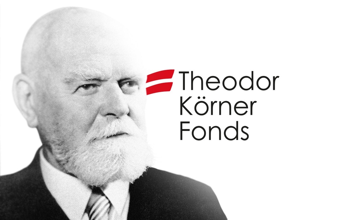 Portrait Theodor Körner mit Logo des TKF dahinter. © Theodor Körner Fonds
